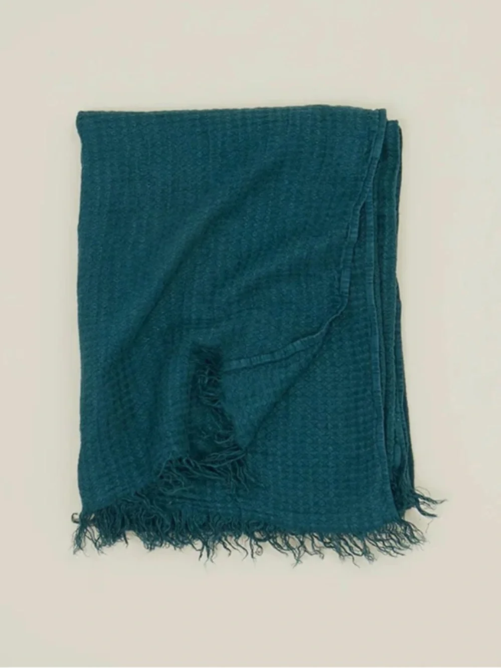 HAWKINS SIMPLE 100% FLAX LINEN THROW FRINGE EDGE WOVEN PORTUGAL PEACOCK BLUE NWT